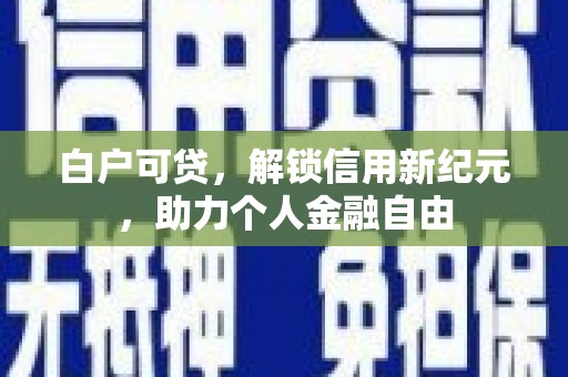 甘州白户可贷，解锁信用新纪元，助力个人金融自由